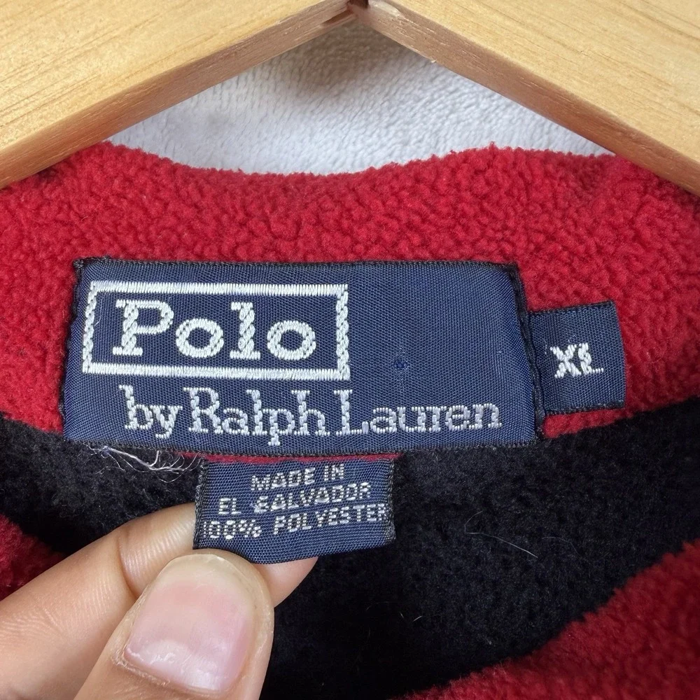 Polo Ralph Lauren 1/4 Zip Fleece Pullover Adult XL Black Red Jacket Embroidered